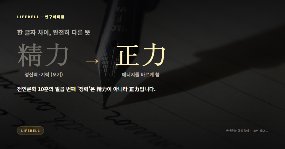 전인륜학 10훈 한자를 책 쓰다가 틀렸습니다 — 精力이 正力이 된 순간 — 도해 2